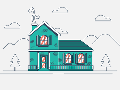 House illustration design flat flat design green home house houses illustration inspiration modern orange outline outlines roof sketch street ui vector web