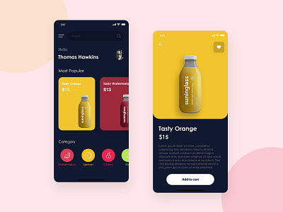 Natural Fresh Juice Mobile App fresh fresh colors fresh juice grocery grocery app healthy juice juice bar juice mobile app juice recipe juicer juices lemon mobile design mobile ui natural online juice orange juice red yellow