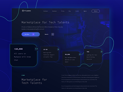 It Leaders - Navy Blue Landing Page dark blue dark theme dark ui it landing it website landing page neon green ui