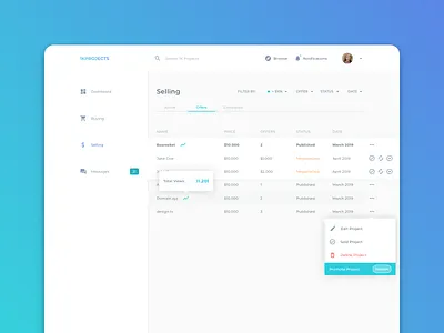 1KProjects - Selling app clean dashboard design dashboard ui filters list saas saas design saas website selling ui web design website