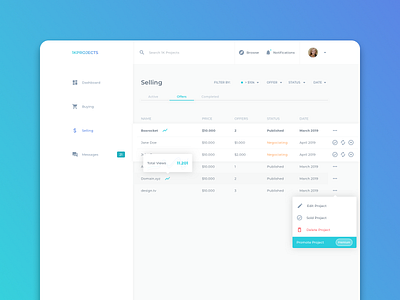1KProjects - Selling app clean dashboard design dashboard ui filters list saas saas design saas website selling ui web design website