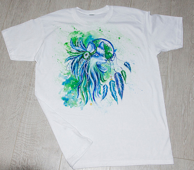 hand-painted t-shirt, fox and dreamcatcher apparel design drawing hand painted handmade paint painting style wear