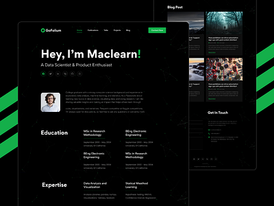 GoFolium - Publication Website Theme blog clean dark data scientist onepage personal portfolio publication resume web design