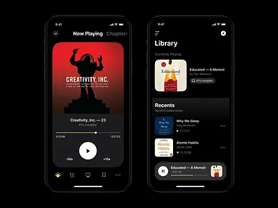 Cloud & DRM-free Audiobook app app app design betraydan clean darkmode minimal mobile typography ui ux