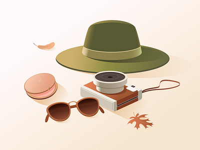 Autumn mood. Isometric illustration. aesthetic autumn camera design fashion glasses hat illustration isometric isometry