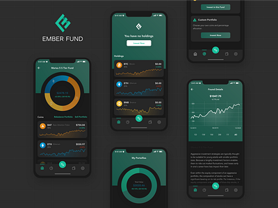 Ember Fund App Concept - dark mode bitcoin bitcoin wallet concept crypto currency crypto wallet cryptocurrency dark mode dark ui design exchange finance graphic icons interface iphone app sketch trading ui ux