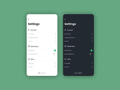 App UI - Settings Screen app application appuidesign clean design cleanui dailyui dark ui design design of the day figma typography ui ux web