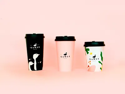 Ganso Cafe branding coffee coffee cup coffeeshop illustraion logo logodesign pink tropical vector art