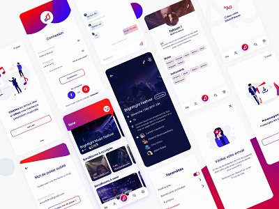 App Band Speak 🎵 application chat design fatma aroua gradient illustration library login music music app musician onboarding profile settings ui ux