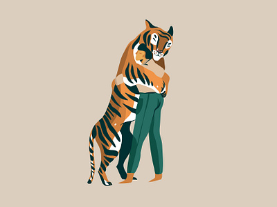 Tenderness abstract adobe draw animals art cartoon design digital flat illustration illustrations ipad pro nature people tiger vector wildlife