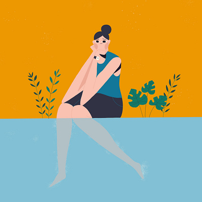 Daydreaming of Summer 2d blue character design illustration orange plants pool procreate summer summertime vector woman woman illustration