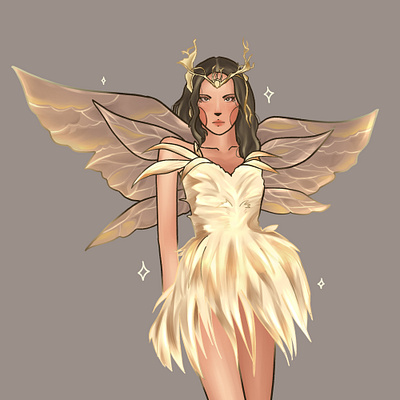 Golden Crown character characterdesign design digital art drawing dress girl gold illustration model wings