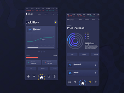 Investment App app background composition dark design fonts graphic interface invest investment menu minimal money tapbar ui