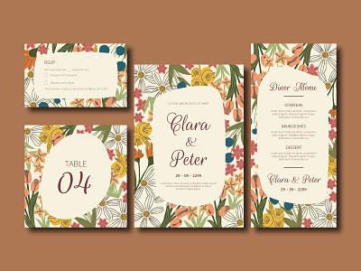 Free Elegant Flower Wedding Invitation Card Set beauty card card template decoration design elegant floral flower free download free resources hand drawn illustration invitation card invitation design marriage modern template vector wedding card wedding design