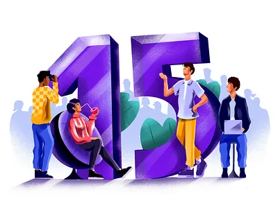 15K Followers 15k animation character design colorful fun illustration minimal art motion procreate purple texture visual identity