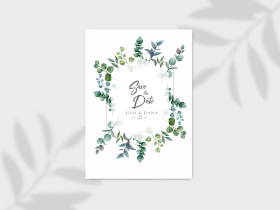 Save the date and wedding invitation with eucalyptus leaves background beauty bouquet bridal card celebrate eucalyptus floral flower frame illustration invitation leaf love mariage savethedate template watercolor wedding wreath