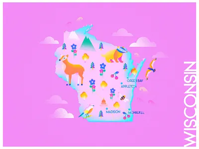 A state a day. #42 - Wisconsin art badger bold colors bright colors challenge color combinations color palette color study design flat gradient illustration infographic map noise poster texture usa vector wisconsin