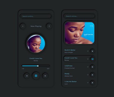 Neumorphism Music Player Dark Theme Concept. 2020trends darktheme design musicplayer neumorphism ui uidesign uitrends ux uxdesign