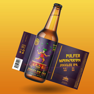 Beer label mockup for Juggler IPA beer bottle beer label bottle branding circus design hops illustration juggler mockup vector
