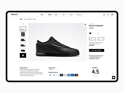 Reebok Product page 2020 black design ecommerce layout minimal show ui website white