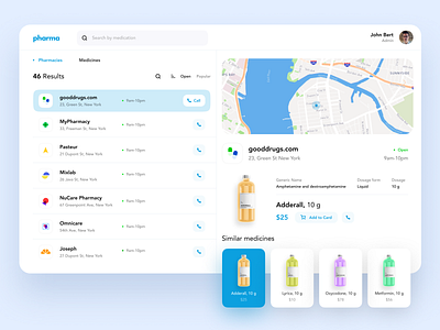 Pharmacy Dashboard blue bottle dashboard design medical medicine medicine app navigation pharmacy ui ux web