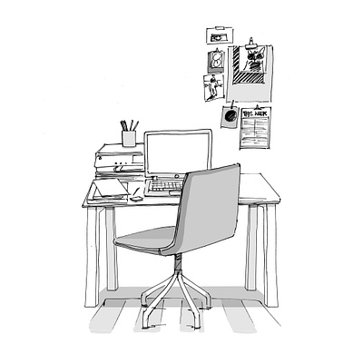 Office desk sketch chair desk drawing furniture furniture sketch ink laptop pen photoshop scamp sketch