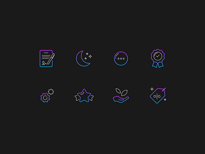 Neon icons blue custom dark details geometric gradient icon set iconography minimal neon outline purple stroke ui ux vector