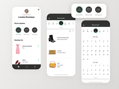 Stock managemenr with calendar calendar ecommerce exploration mobile mobile app mobile design mobile ui retail stock stock management update