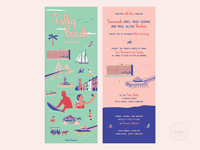 4.24.20 ballersauce beach wedding branding charleston crabs folly beach illustration lighthouse low key kicker pelicans self portrait shrimp boats wedding invitation