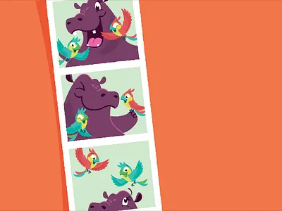 Hip Hooray, Hippo! Photo booth strip bird childrens book hippo hippopotamus illustration illustrator