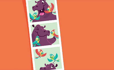 Hip Hooray, Hippo! Photo booth strip bird childrens book hippo hippopotamus illustration illustrator