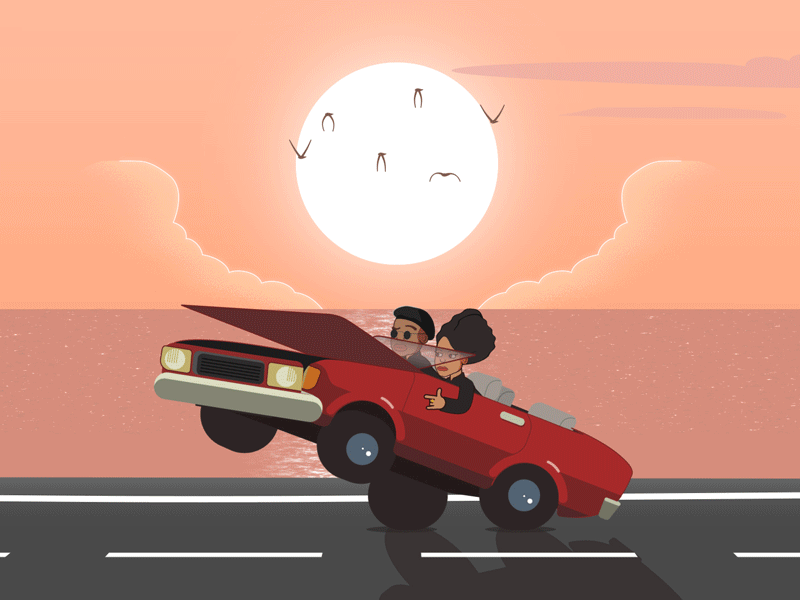 Bouncing car 2d 2d animation aftereffects animation beach bounce car cool gangsta hip hop illustration motiongrapher motiongraphics rap sea summer sun vector