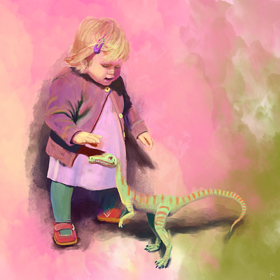 Her Pet artwork child children colorful concept digital 2d digital art digital painting dino dinosaur grayscale illustration photoshop scifi speedpaint storytelling timelapse
