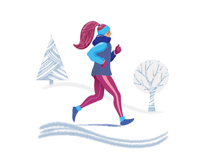 Run the Winter cartoon character flat girl illustration running sports vector vector illustration winter winter sports woman