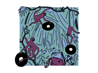 A Little Jungle Monkey Mischief illustration jungle monkey records tropical vector wild