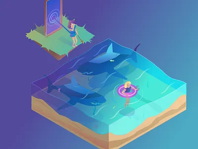 Rescue is coming adobe illustrator ai art character design fish illustration ocean shark swimming vector vector art water