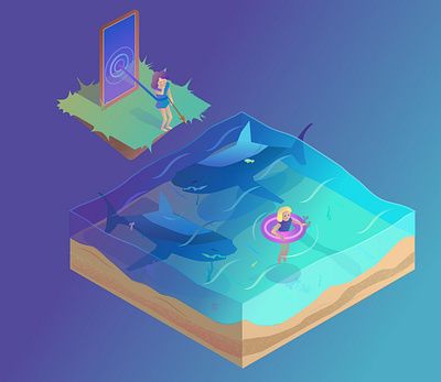 Rescue is coming adobe illustrator ai art character design fish illustration ocean shark swimming vector vector art water