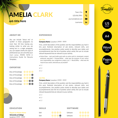 Creative Resume for Word & Pages “Amelia Clark” 1 page resume 2 page resume 3 page resume best cv template best resume template creative jobs creative resume cv design graphic designer resume marketing cv marketing resume professional resume resume and cover resume design resume downloadable resume for designers resume for pages resume for word template for resume word resume