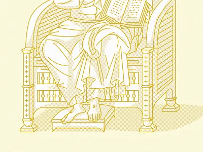 White Throne bible book christ christian church conclusion cross design gold illustration judge judgement king line art minimal monostroke pantocrator throne vector white