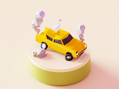 Oh no! 3d accident car design goose illustration