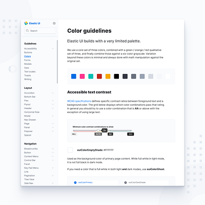 Elastic UI Design System Color Guidelines accessibility branding colors components contrast design design system guidelines styleguide system ui