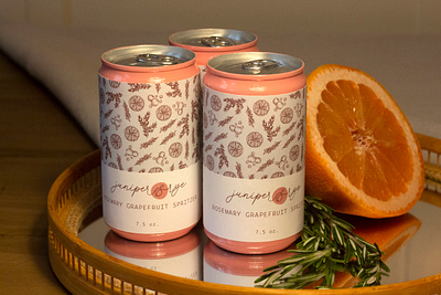 Juniper & Rye - Rosemary Grapefruit Spritzer branding illustrations logo design logos packaging packaging design typography