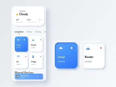 Smart Home-Neomorphism app card design mobile ui ui