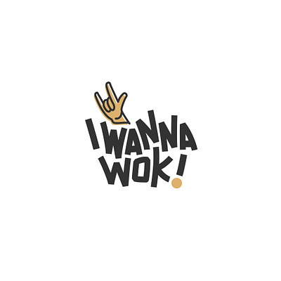 I wanna wok hat design asian fire font food grill hand logo rock and roll script text type