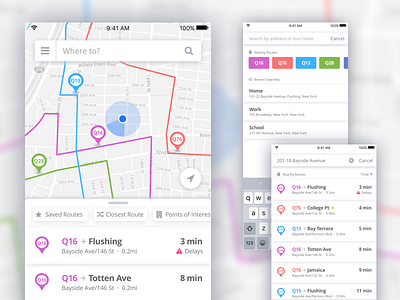 Bus Tracker Application Design app design application bus bus app bus tracker buses ios app design list map pin map ui mta search subway train transit transit map transport transportation transportation app transportation design