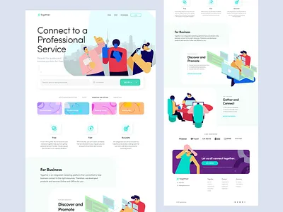 Landing UI app cards clean flat freelance illustration layout minimal ui ux web