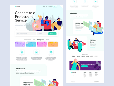 Landing UI app cards clean flat freelance illustration layout minimal ui ux web