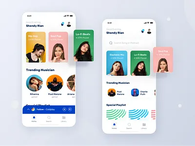Myusic - Homescreen Alternate Screen Design album animation apps artist dashboard design graphic header icon illustration landing library music music app music player onboarding song ui website