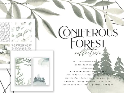Coniferous Forest art collection abstract art branding compositions forest green logo seamless pattern winter