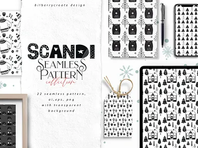 Scandi Seamless Pattern black cozy design illustration scandinavian scandinavian style seamless pattern vector white winter